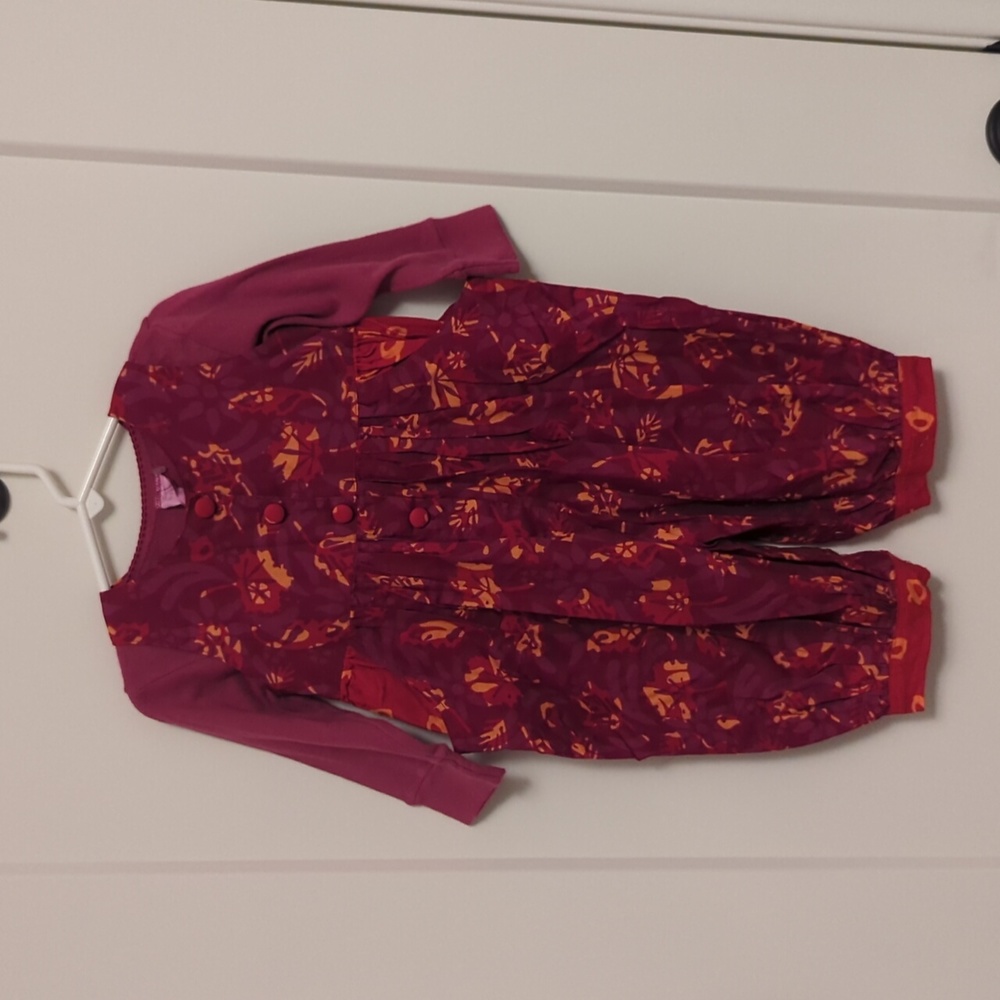 Young Colors matching onesie/overalls and long-sleeve shirt purp & orng Sz 6-12M